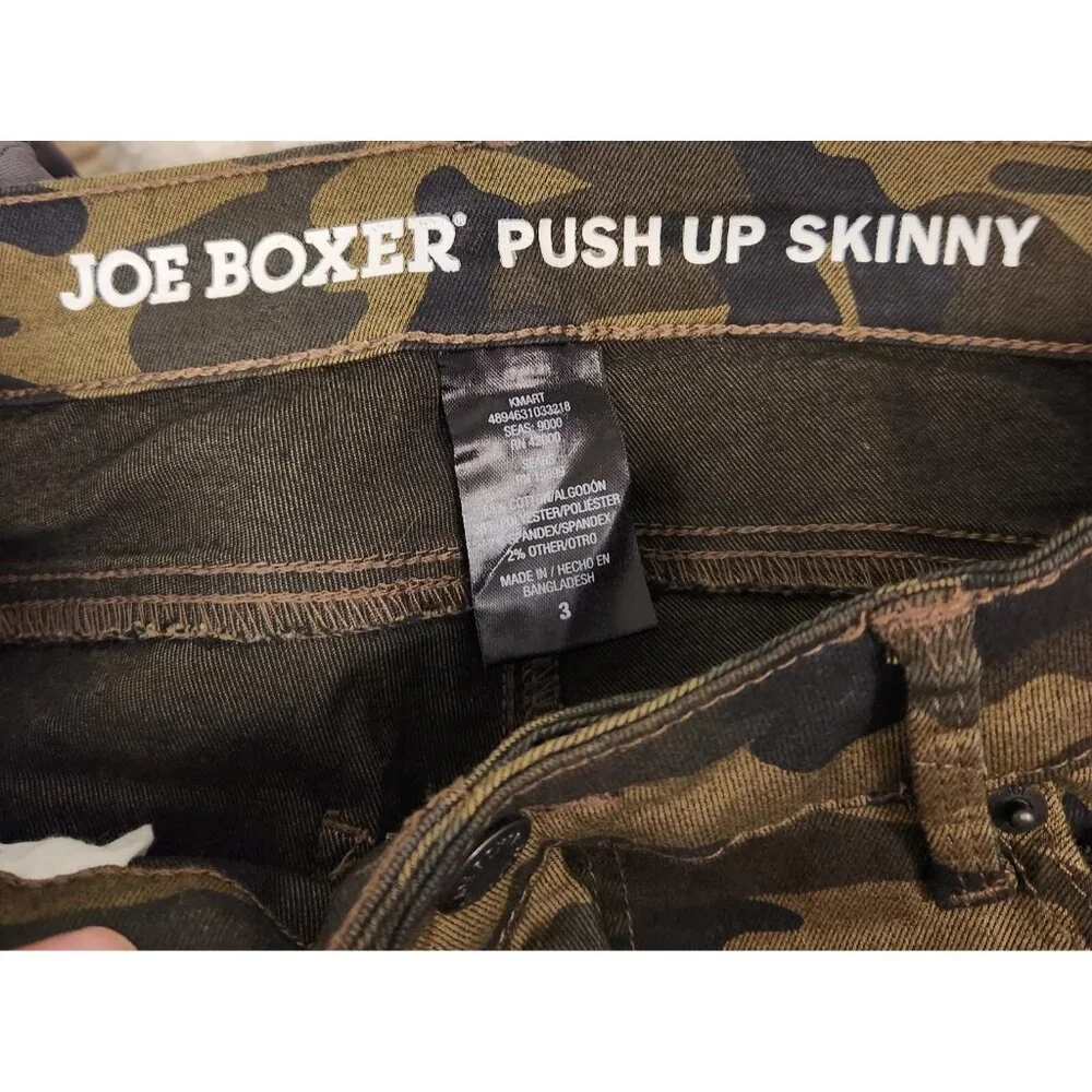 Womens Joe Boxer Push Up Skinny Jeans Camo‎ Stretch Green Juniors Size 3 EUC